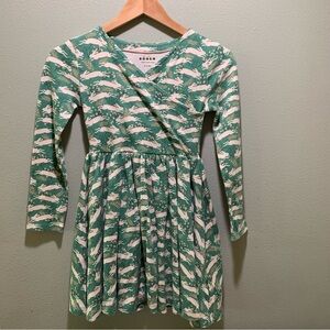 Mini Boden // Girls Long Sleeve Twirly Ballerina Dress - Green w/ bunnies - 9-10